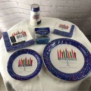 Hanukkah Chanukah Plates Napkins Cups Party Serves 8 “Playful Menorah” NEW